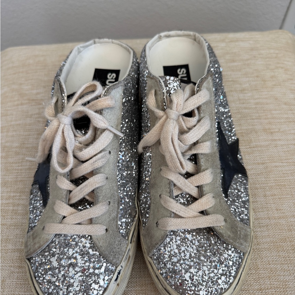 Golden Goose Silver Glitter Sneakers with Black Accents - Picture 6 of 6